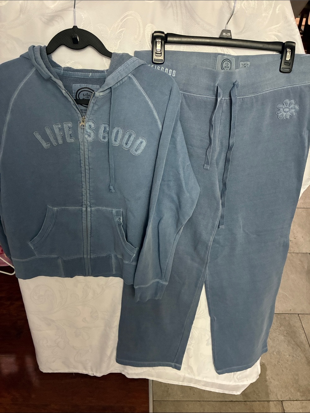 Life Is Good Women’s Dusty Blue Zip Hoodie & Drawstring Pant Set